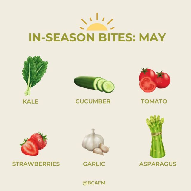 Happy May! 🌷

Here are some of the produce that are in season right now in BC! Who's excited for strawberries? 🍓🙋‍♀️ Comment down below on what you're looking forward to enjoying. 

There are plenty of in-season produce around various regions of BC.  Find out more information through the link our bio! 

#farmersmarketfinds #BCfarmersmarkets #lovemymarket #BCfarmersmarket #shareBC #supportlocal #BCfarmersmarkettrail