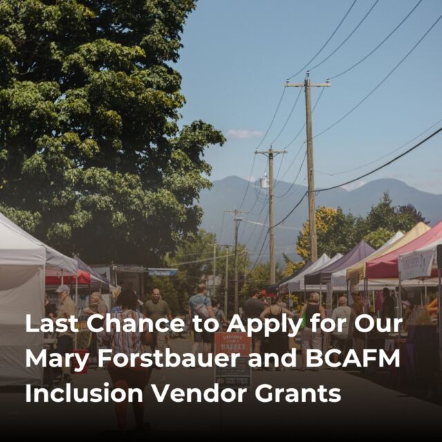 📢 This is the last chance to apply for our BCAFM Farmers' Market Vendor Grants! The deadline to apply is November 30th, 2022 (this Wednesday). 📢

🍎Are you a farm or food vendor who sells at BCAFM member farmers' markets? The deadline to apply for our Mary Forstbauer and BCAFM Inclusion Vendor Grants is November 30th, 2022!

🥦2023 Mary Forstbauer Grant to support a farmer selling at BCAFM member farmers' markets. This annual $500 grant can be used to implement a new initiative on your farm through supplies, training, new equipment, services, contractors, staff or consultants. 

Apply now through the link in our bio!

🥦2022 BCAFM Inclusion Grant for farmers’ market vendor businesses who sell at BCAFM member farmers’ markets and who are owned by members of groups experiencing historical and/or current barriers to inclusion and equity. A total of 10 grants of $500 each will be awarded, with 1 grant awarded in each of the 10 BCAFM geographical regions. Funds can be used to strengthen or support the growth of your business through marketing, promotions, communications, equipment, supplies, training services, contractors, staff and consultants. 

Apply now through the link in our bio!

#bcafm #bcafmgrants #bcfarmersmarket #bcfarmersmarkettrail